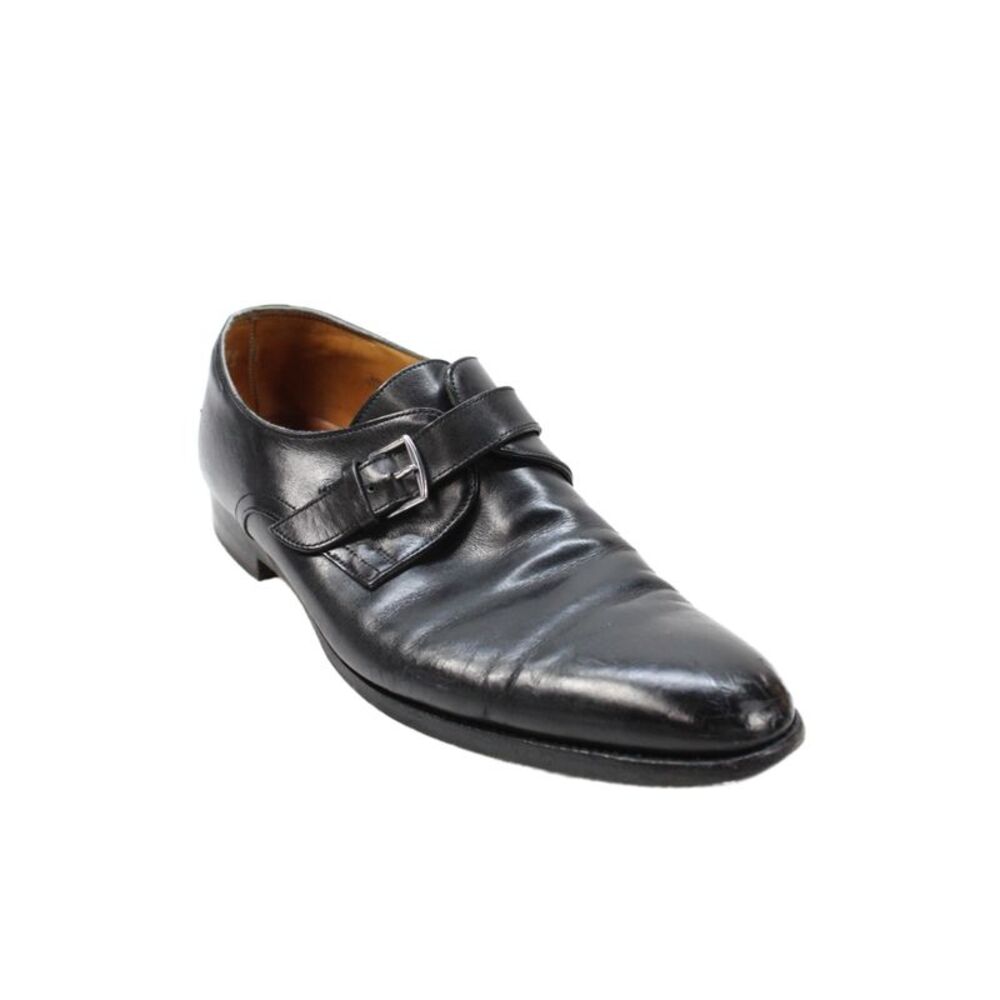 Hermes Paris Mens Leather Buckled Slip On Dress Shoes Black Size 12